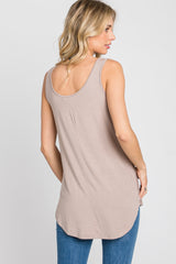 Taupe Sleeveless Curved Hem Top