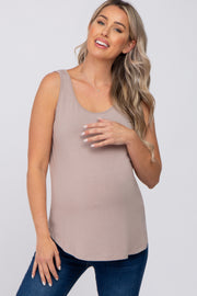 Taupe Sleeveless Curved Hem Maternity Top