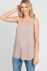 Taupe Sleeveless Curved Hem Top