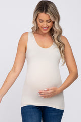 Beige Seamless Maternity Fitted Tank Top