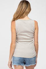 Beige Ribbed Crochet Button Accent Maternity Tank