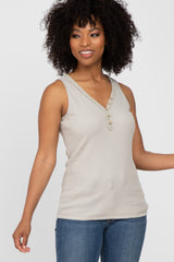 Beige Ribbed Crochet Button Accent Maternity Tank