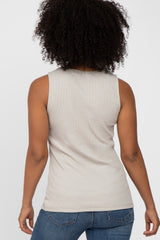 Beige Ribbed Crochet Button Accent Tank