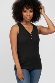 Black Ribbed Crochet Button Accent Tank