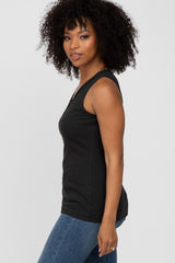 Black Ribbed Crochet Button Accent Tank