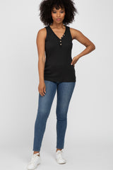 Black Ribbed Crochet Button Accent Tank