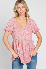 Red Floral Babydoll Short Sleeve Maternity Top