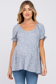 Blue Floral Babydoll Short Sleeve Maternity Top