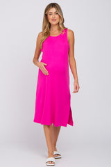 Fuchsia Sleeveless Maternity Midi Dress