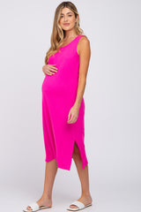 Fuchsia Sleeveless Maternity Midi Dress