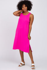 Fuchsia Sleeveless Maternity Midi Dress