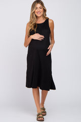 Black Sleeveless Maternity Midi Dress