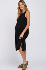 Black Sleeveless Maternity Midi Dress