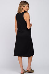 Black Sleeveless Maternity Midi Dress