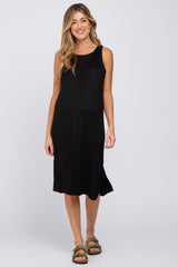 Black Sleeveless Maternity Midi Dress