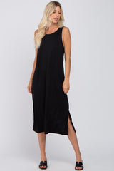 Black Sleeveless Maternity Midi Dress