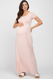 Light Pink Basic Maternity Maxi Dress