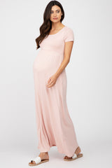 Light Pink Basic Maternity Maxi Dress