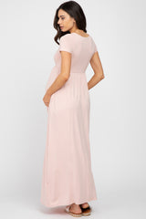 Light Pink Basic Maternity Maxi Dress