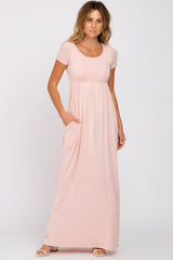 Light Pink Basic Maternity Maxi Dress