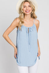 Light Blue Textured Front Tie Tank Top