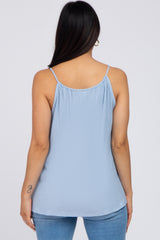 Light Blue Textured Front Tie Maternity Tank Top