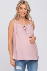 Pink Textured Front Tie Maternity Tank Top