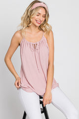 Pink Textured Front Tie Tank Top