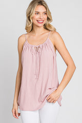 Pink Textured Front Tie Tank Top