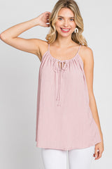 Pink Textured Front Tie Tank Top