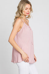 Pink Textured Front Tie Tank Top