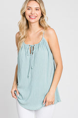 Mint Green Textured Front Tie Tank Top