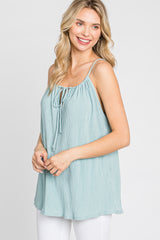 Mint Green Textured Front Tie Tank Top