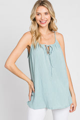 Mint Green Textured Front Tie Tank Top