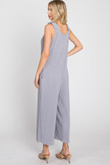 Grey Ribbed Ruffle Trim Wide Leg Sleeveless Jumpsuit