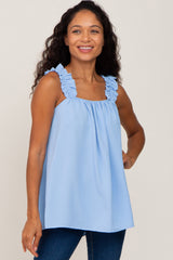 Light Blue Square Neck Ruffle Strap Maternity Top