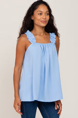 Light Blue Square Neck Ruffle Strap Top