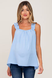 Light Blue Square Neck Ruffle Strap Maternity Top