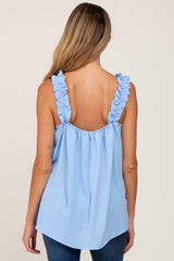 Light Blue Square Neck Ruffle Strap Maternity Top