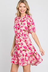 Pink Floral Ruffle Accent Dress