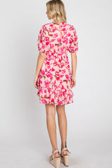 Pink Floral Ruffle Accent Dress