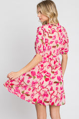 Pink Floral Ruffle Accent Dress