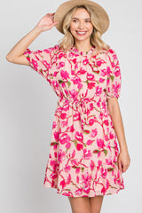 Pink Floral Ruffle Accent Dress