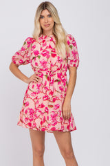 Pink Floral Ruffle Accent Dress