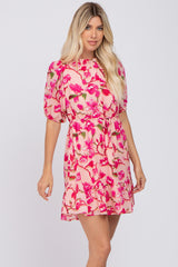 Pink Floral Ruffle Accent Dress