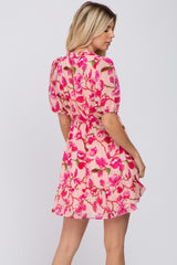 Pink Floral Ruffle Accent Dress