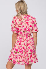 Pink Floral Ruffle Accent Maternity Dress