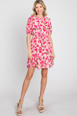 Pink Floral Ruffle Accent Dress