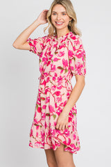 Pink Floral Ruffle Accent Dress