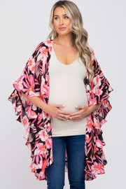 Pink Floral Ruffle Sleeve Maternity Cover Up